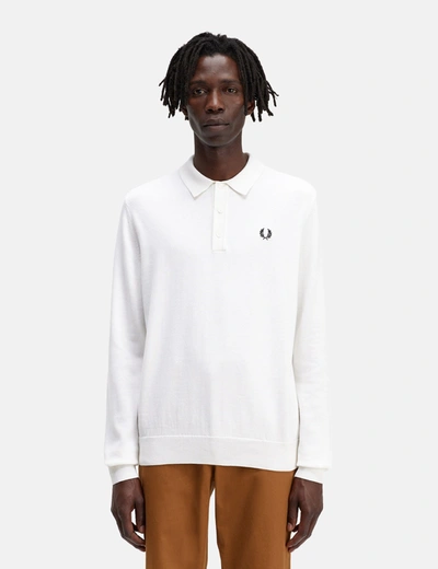 Fred Perry Knitted Long Sleeve Shirt In White