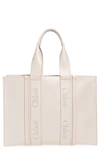 Chloé Woody Large Leather Tote Bag In Wild Grey