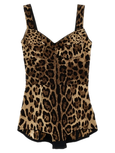 Dolce & Gabbana Leopardo Bodysuit In Brown