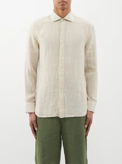 120% Lino Long-sleeved Linen Shirt In Neutrals