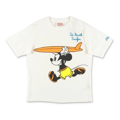 Mc2 Saint Barth Kids' White Mickey Mouse Cotton Jersey Boy  T-shirt