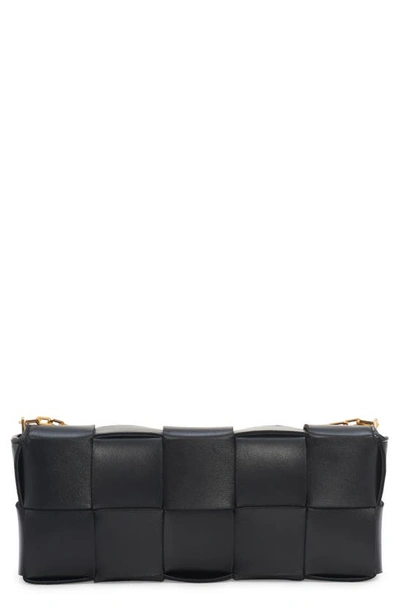 Bottega Veneta Cassette Intrecciato Leather Clutch In Black-gold