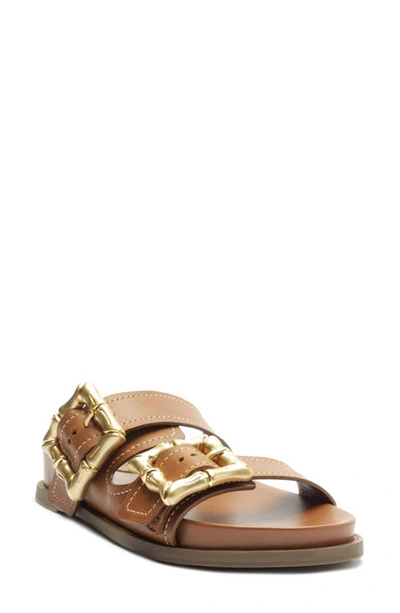 Schutz Enola Dual-buckle Sporty Slide Sandals In New Wood