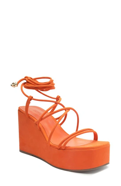 Schutz Women's Magdalena Square Toe Strappy Wedge Heel Platform Sandals In Flame Orange