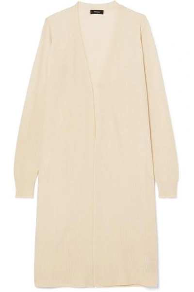 Theory Torina Waffle-knit Cashmere Cardigan In Beige