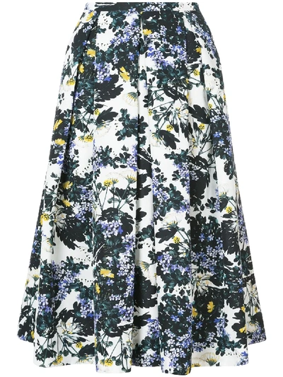 Erdem Ina Pleated Floral-print Cotton-blend Faille Midi Skirt In White