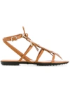 Tod's Fringed Leather Sandals With Logo In Brown