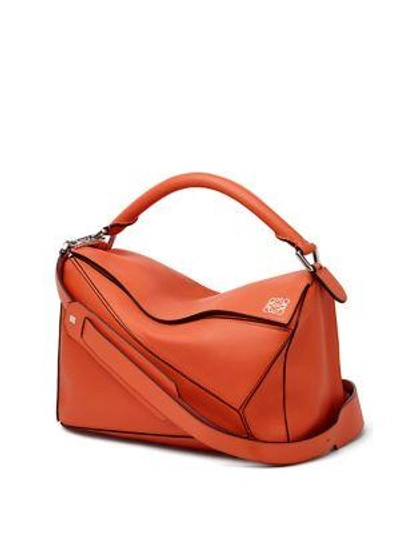 Loewe Puzzle Medium Leather Shoulder Bag In Coral