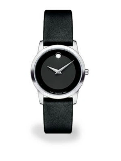 Movado Museum Classic Stainless Steel Leather Strap Watch In Black