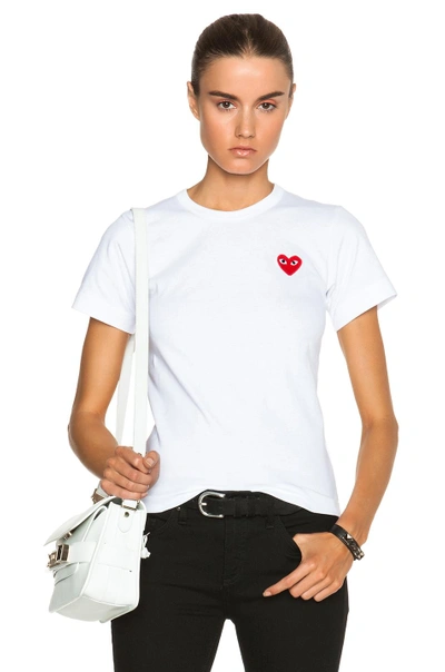Comme Des Garçons Play Cotton Red Emblem Tee In White