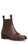 Tom Ford Alligator Embossed Leather Ankle Boots In Tobacco