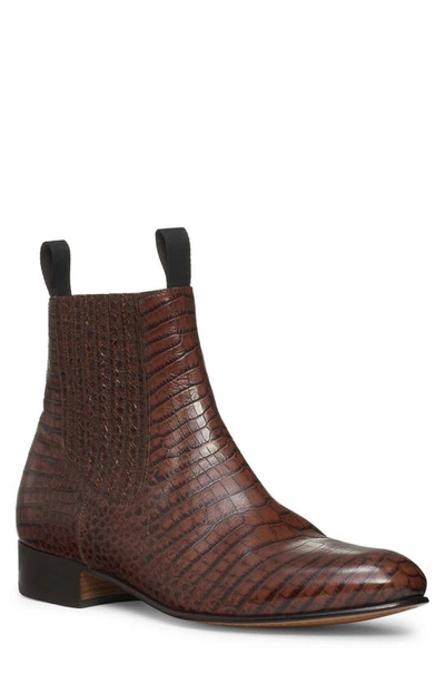 Tom Ford Alligator Embossed Leather Ankle Boots In Tobacco