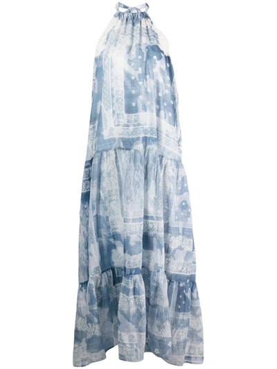 Ermanno Firenze Floral-print Halterneck Long Dress In Gnawed Blue