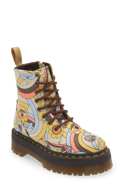 Dr. Martens' Vegan Jadon Boot Retro Canvas Platforms Boots In Creme/mehrfarbig