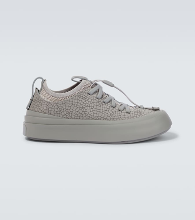 Zegna Mélange Triple Stitch Leather Sneakers In Grey