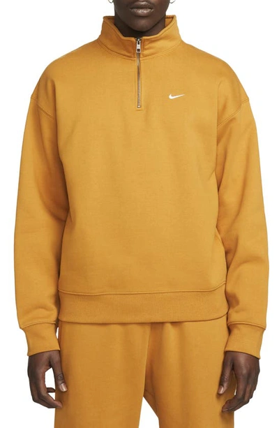 Nike Solo Swoosh Oversize Quarter Zip Sweatshirt In Desert Ochre/ White