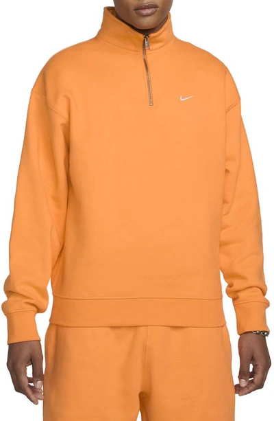 Nike Solo Swoosh Oversize Quarter Zip Sweatshirt In Vivid Orange/ White