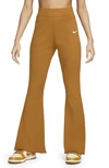 Nike Women's  Sportswear High-waisted Ribbed Jersey Flared Pants In Brown