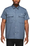 Nike Men's Life Woven Military Short-sleeve Button-down Shirt In Blue