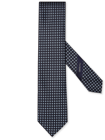 Zegna Floral-print Silk Tie In Navy