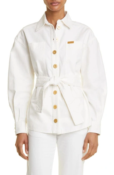 Balmain Logo-plaque Denim Shirt Jacket In White
