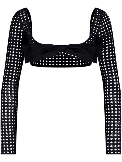 Giambattista Valli Bow-detail Crochet Cropped Top In Black