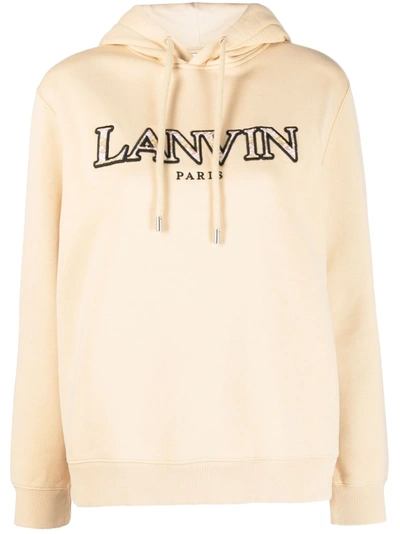 Lanvin Embroidered-logo Cotton Hoodie In Beige