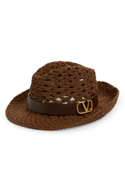 Valentino Garavani Vlogo Signature Fedora Hat In Brown