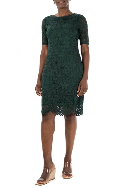 Nina Leonard Elbow Length Lace Dress In Evergreen