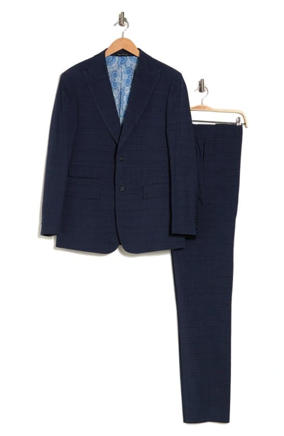 English Laundry Plaid Two Button Peak Lapel Wool Blend Trim Fit Suit In Blue