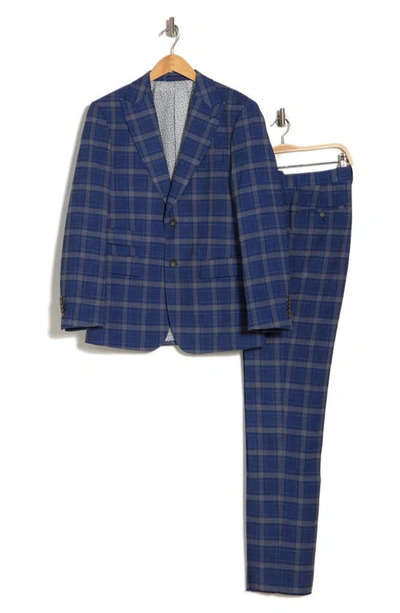 English Laundry Plaid Two Button Peak Lapel Trim Fit Suit In Blue