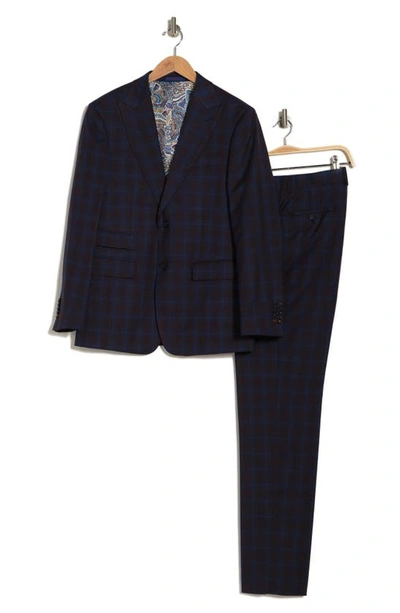 English Laundry Plaid Two Button Peak Lapel Trim Fit Suit In Blue