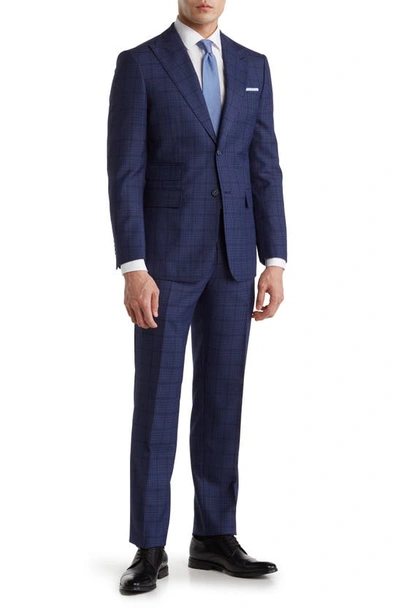 English Laundry Trim Fit Check Suit In Blue