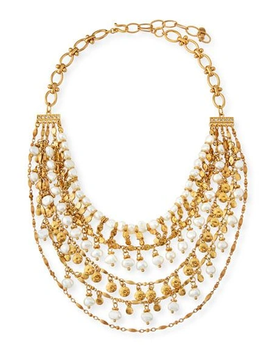 Sequin Swarovski Crystal Pearl-bead Tiered Necklace In Gold