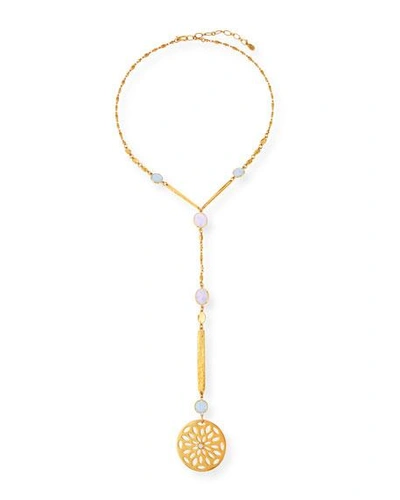 Sequin Medallion & Chalcedony Y-drop Necklace In Gold