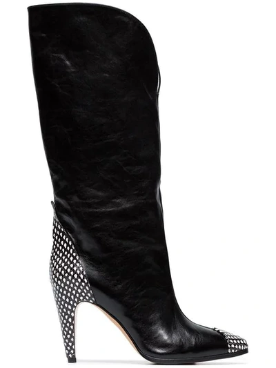 Givenchy Snake-effect Leather-trimmed Suede Knee Boots In Black