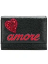 Dolce & Gabbana Small Folded Wallet With Amore Appliqué In Black