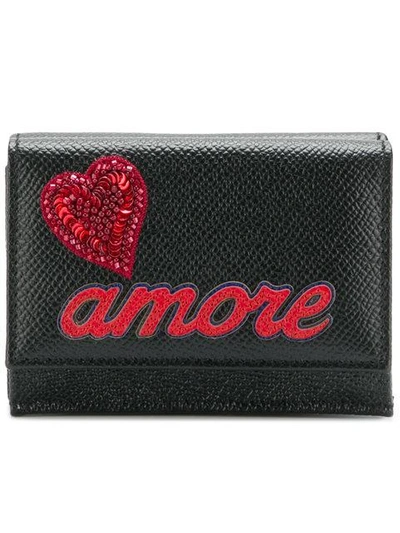 Dolce & Gabbana Small Folded Wallet With Amore Appliqué In Black