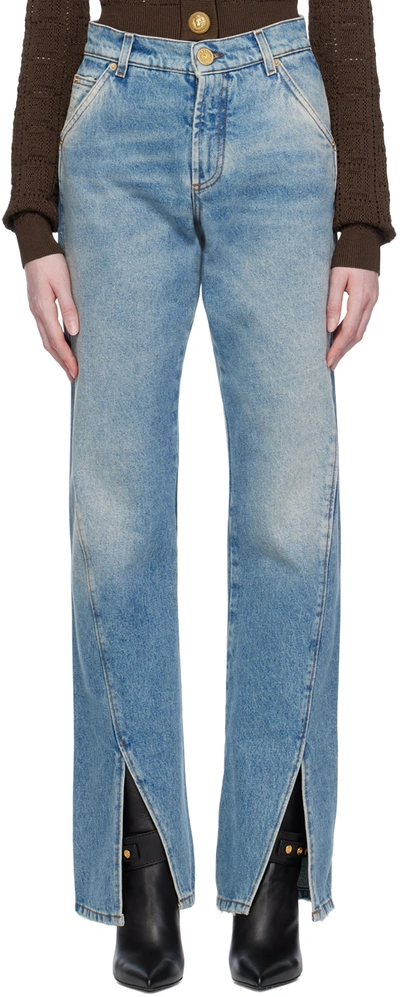 Balmain Straight Denim Jeans In Blue