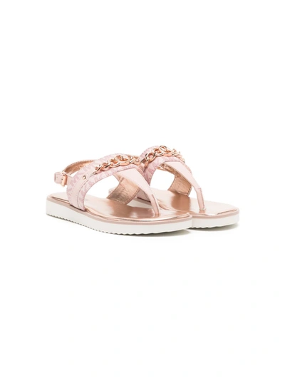Michael Kors Kids' Girls Pink Faux Leather Logo Sandals