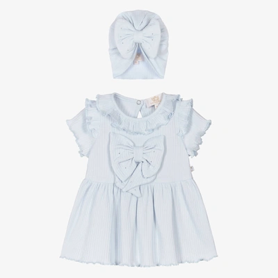 Caramelo Baby Girls Blue Cotton Bows Dress Set