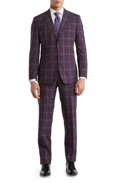 English Laundry Trim Fit Check Wool Blend Suit In Purple