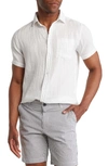 Report Collection Linen Garment Dyed Short Sleeve Button-up Shirt In White