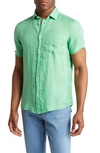 Report Collection Linen Garment Dyed Short Sleeve Button-up Shirt In Green