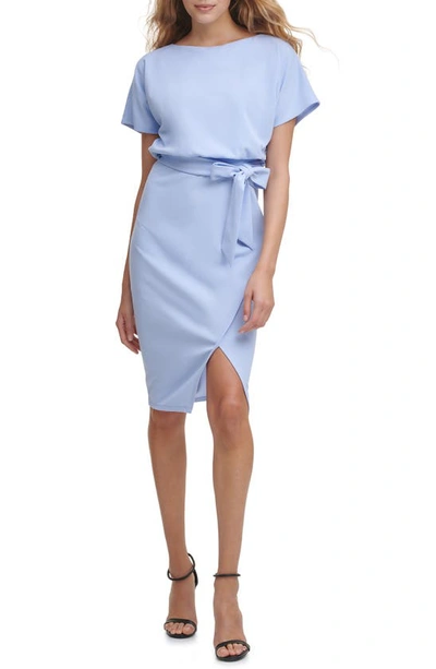 Kensie Tie Front Blouson Dress In Blue