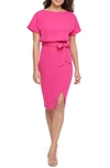 Kensie Tie Front Blouson Dress In Hot Pink