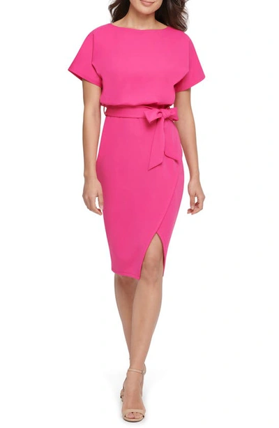 Kensie Tie Front Blouson Dress In Hot Pink