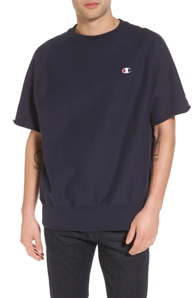 Champion Reverse Weave Short Sleeve Sweatshirt In Navy ModeSens