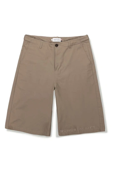 Honor The Gift Mens Khaki Shop Brand-embroidered Cotton Shorts