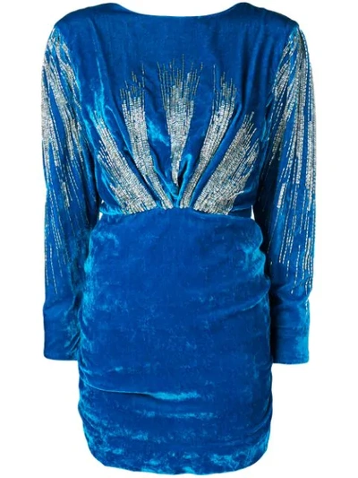 Attico Embellished Velvet Gathered Mini Dress In Blue